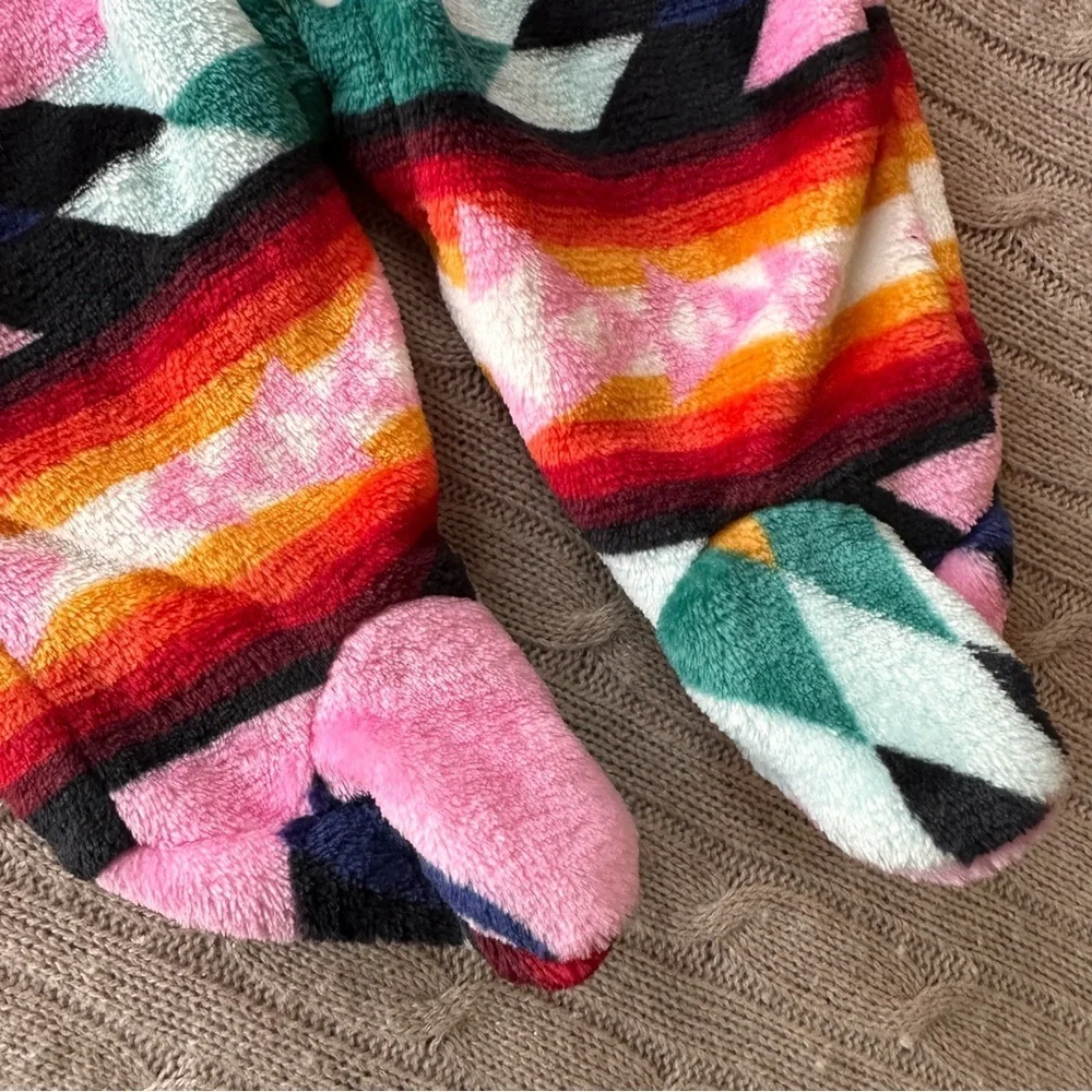 NWOT Baby Girl Hooded Fleece Footie, Southwestern Pink, 12 Months